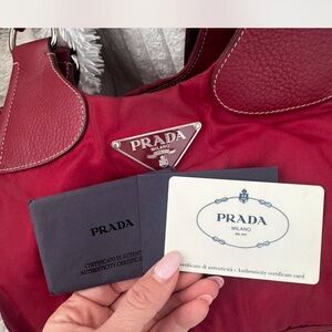 Prada Burgundy Leather and Nylon hobo Bag
